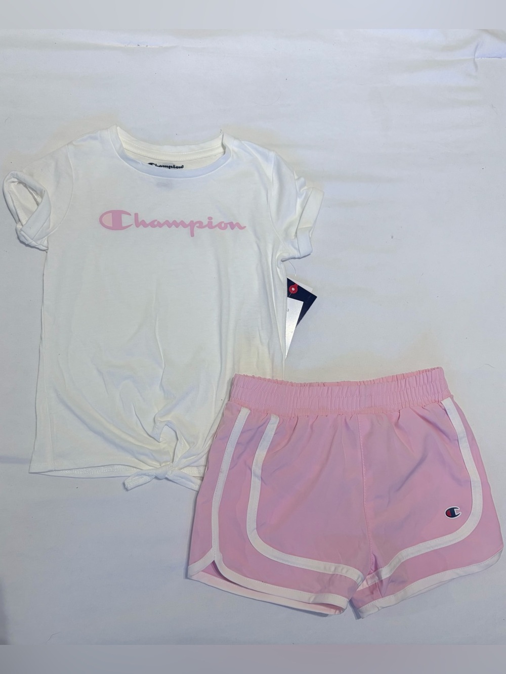Champion kids White & Pink Logo Tee and Pink Shorts Set